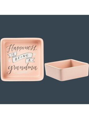 Happiness Is Being A Grandma Pink Stoneware Trinket Dish  4" x 4" x 1.5"